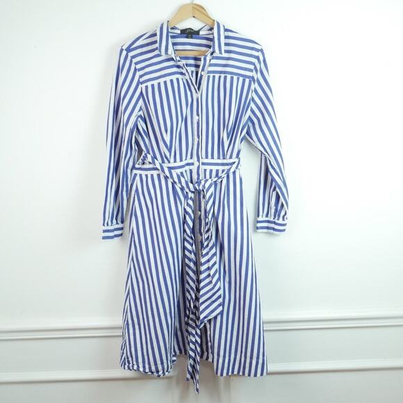 J. Crew Dresses & Skirts - J Crew Striped Shirtdress 14 Blue White Belted Midi A Line Preppy Cotton Classic